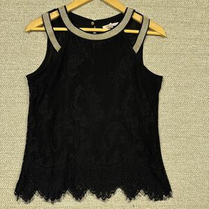 A'Gaci Sz M Top Black Crystal Lace Tank Vegas Fairy Whimsigoth‎ Mob Wife Party